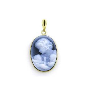  14K Yellow Gold Oval Cameo Mother Holding Babies Pendant 