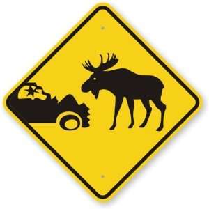  Car Crash & Reindeer Graphic Aluminum Sign, 18 x 18 