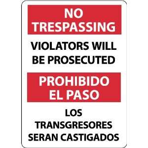M732RB   No Trespassing Violators Will Be Prosecuted, Bilingual, 14 X 
