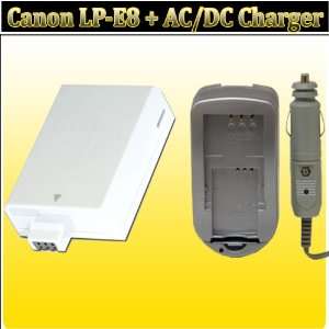 Replacement For Canon LP E8 Extended Long Life Battery + AC/DC Rapid 