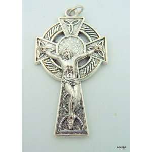 Celtic Cross Crucifix Jesus Christ Silver Plate Pendant Made in Italy 