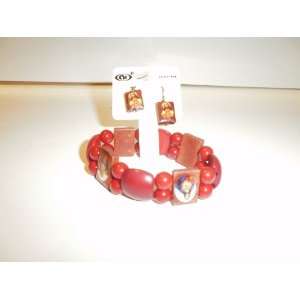  Saints Bracelet and Earrings Red Beads 