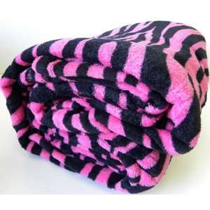  Microfiber Zebra Print Pink and Black Queen Blanket