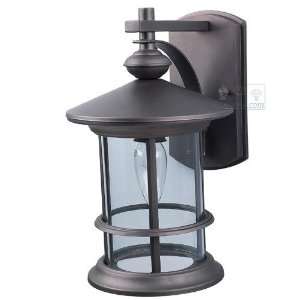 Treehouse   exterior wall mounted light in oil rubbed bronze with clea