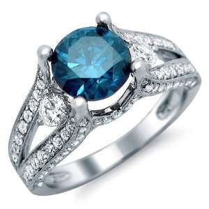  2.64ct Blue Fancy Round Diamond Engagement Ring 18k White 