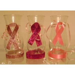  Small Light Pink Glitter Cancer Awareness Glass Vase 