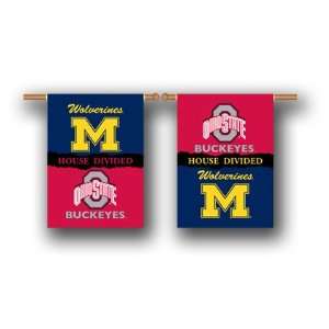 NCAA Michigan   Ohio State 2 Sided 28 by 40 Inch Rivalry House Divided 