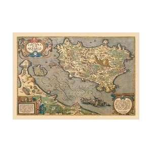  Map of a Mediterranean Island 12x18 Giclee on canvas