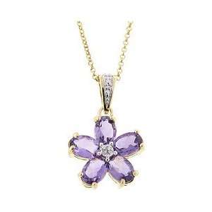 18kt Over Sterling Silver Genuine Amethyst and Diamond Accent Flower 