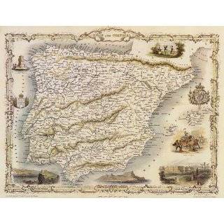 1800s SPAIN PORTUGAL MADRID BARCELONA LISBOA MAP LARGE 