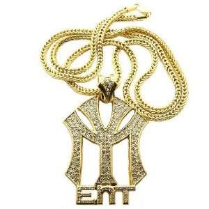 Gold Iced Out Young Money ENT Pendant with a 36 Inch Necklace Chain 