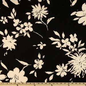  58 Wide Polyester Crepe Floral Black/Ivory Fabric By The 