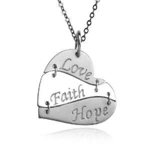  Sterling Silver Matte Finish Love, Faith, Hope Heart 