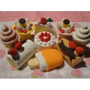  Japanese Iwako Take Apart Erasers Log Cake, Ice Cream Etc 