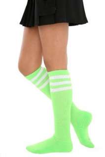  Neon Green And White Cushioned Knee High Crew Socks 