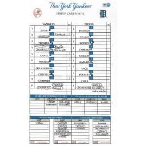 Tigers at Yankees 8 16 2010 Game Used Lineup Card (MLB Auth)   Other 