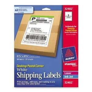  Avery Dennison 32402 Shipping Labels, 2 Labels P/Sheet, 50 