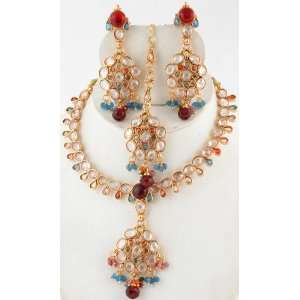  Cut Glass Necklace Set with Mang Tika   Copper Alloy with Cut Glass
