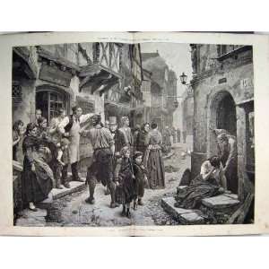  1882 Street Scene Police Arrest Families Antique Art