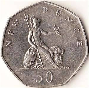 1980 Great Britain (UK) 50 New Pence Large Coin Britannia  