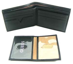 Guess Fontana Black Leather Passcase Billfold Wallet  
