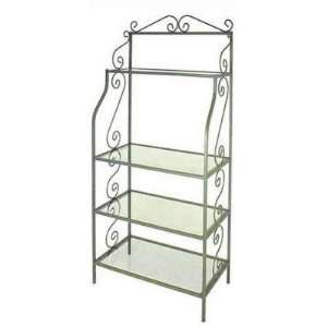  Grace Austine Bakers Rack with Glass Shelves, Aged Iron 
