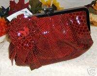 PRAGUE Red Snakeskin Embossed Handbag Purse  