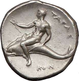 Calabria.TARENTUM, 334 B.C., Silver Stater.Taras on Dolphin. Rare and 