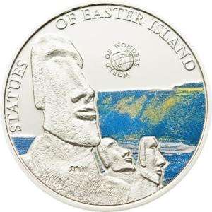 Palau 2010 Easter Island Colour 5$ Silver Coin,Proof  