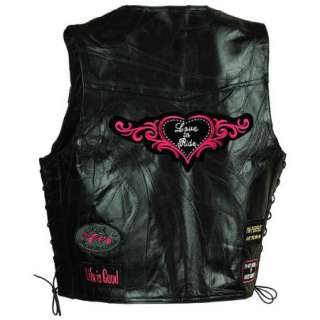 Womens Biker Black Genuine Leather Vest W/ Patchs  