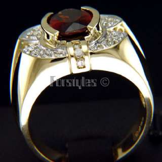 Natural Garnet Diamonds 14K Solid Gold Mens Ring r00060  