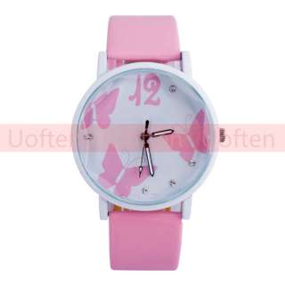 1X Cute Three butterfly Pink Wrist Watch For Girl  