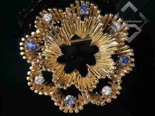 Tiffany & Co 18K Yellow Gold Diamond Sapphire Brooch  
