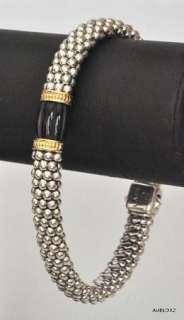 New $750.00 LAGOS Granulated SS18K Gold Large Size Onyx Bracelet Sale 