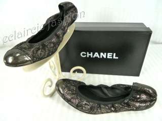 CHANEL Metallic Stretch Ballet Flats Shoes 41.5 NEW  