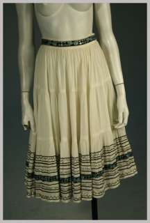 Vintage 50s White Cotton Gauze SQUAW PATIO Skirt w Turquoise & Silver 