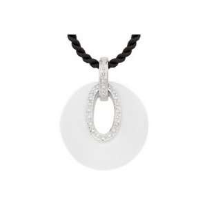  47 1/10 Carat White Onyx & Diamond Sterling Silver Pendant 