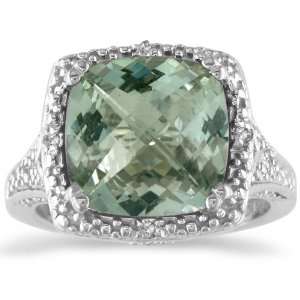 4ct Green Amethyst and Diamond Ring Set in Sterling Silver 