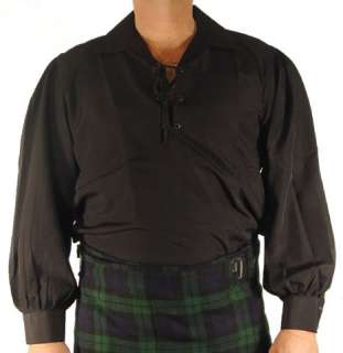 New Black Jacobite Ghillie Scottish Renaissance Shirt SIZE Medium 