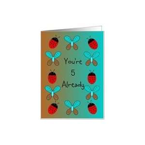  5 Year Old Birthday Card   Butterflies And Ladybugs Card 