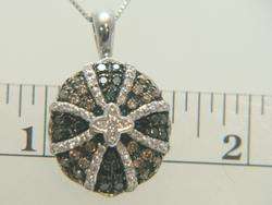 14K White Gold .94ct Black Chocolate & White Diamond Pendant Necklace 