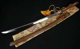 Clay Tempered UNOKUBI ZUKURI Blade DRAGON MUSASHI TSUBA JAPANESE SWORD 
