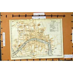  Map 1928 Street Plan Pisa River Fiume Arno Italy