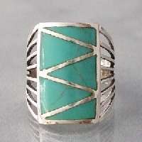 Stripe Line Zig zag Turquoise .925 Silver Ring 11  