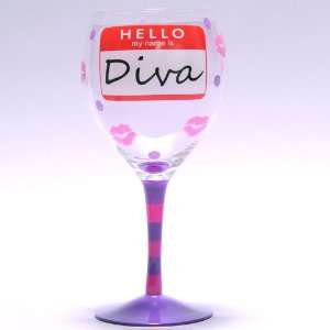  Tumbleweed Hello My Name Is DIVA Humorous Wine Glass 