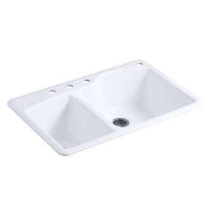 KOHLER K 5870 4 0 Wheatland Self Rimming Offset Double Basin Sink with 