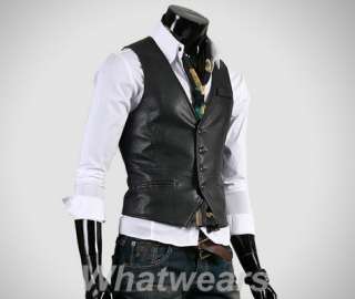 Mens Slim PU Leather Vest Waistcoat Sleeveless Brown 3 Size Z79  