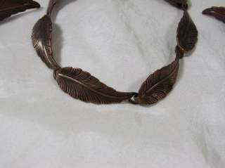 Vintage Signed Copper Leaf Bracelet w/Earrings  