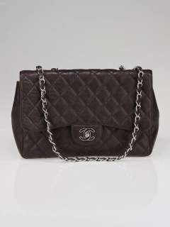 Chanel Dark Brown Quilted Caviar Leather Jumbo Flap Bag  