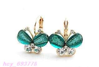 Wholesale 12Pairs Lovely Butterfly Green Bead Earrings  